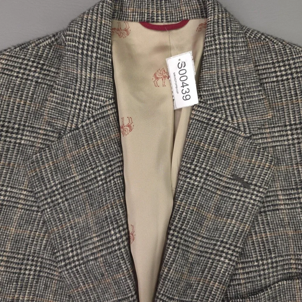 Vintage Jos A Bank Blazer Mens 44R Gray Camel Hair Wool Plaid Sport Coat Jacket